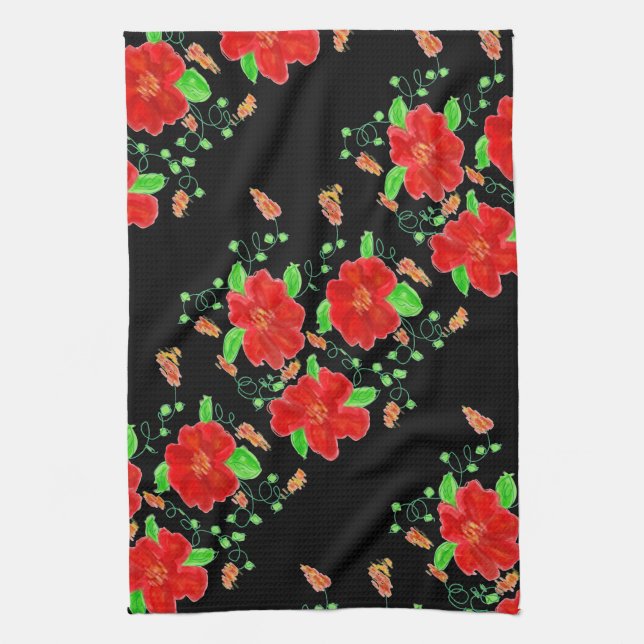 Bright red Flowered Towel (Vertical)