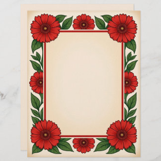 Bright Red Flowers & Frame Stationery Paper