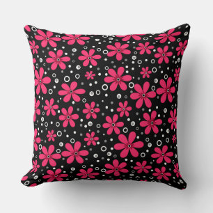 Bright red flowers on a black background throw pillow