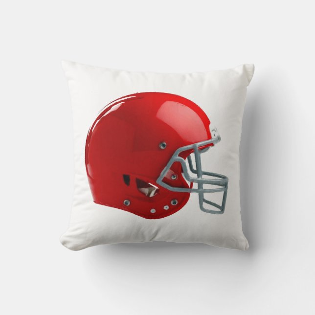 Bright Red Football Helmet Throw Pillow (Front)