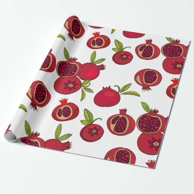 bright red fruit pomegranates wrapping paper (Unrolled)