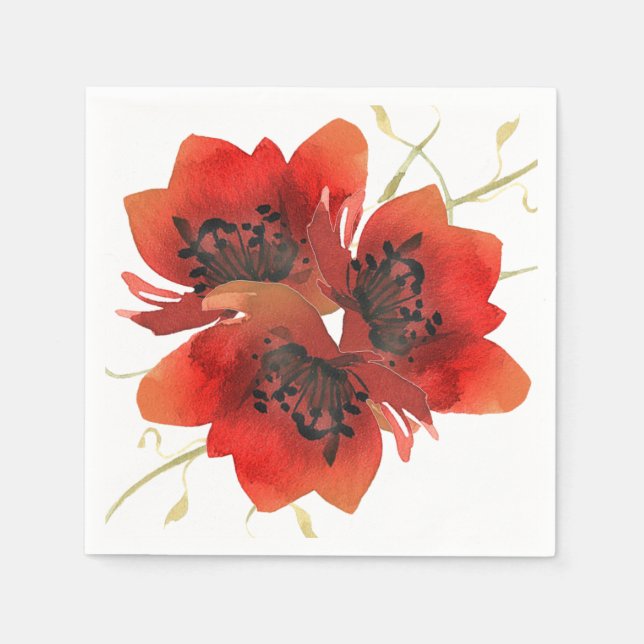Bright Red Garden Poppies Napkins (Front)