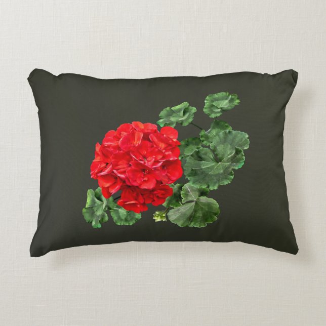 Bright Red Geranium Accent Pillow (Front)