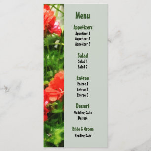 Bright Red Geraniums Wedding Menu
