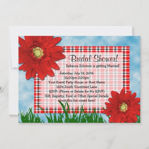 Bright Red Gerbera Daisies Summer Bridal Shower Invitation
