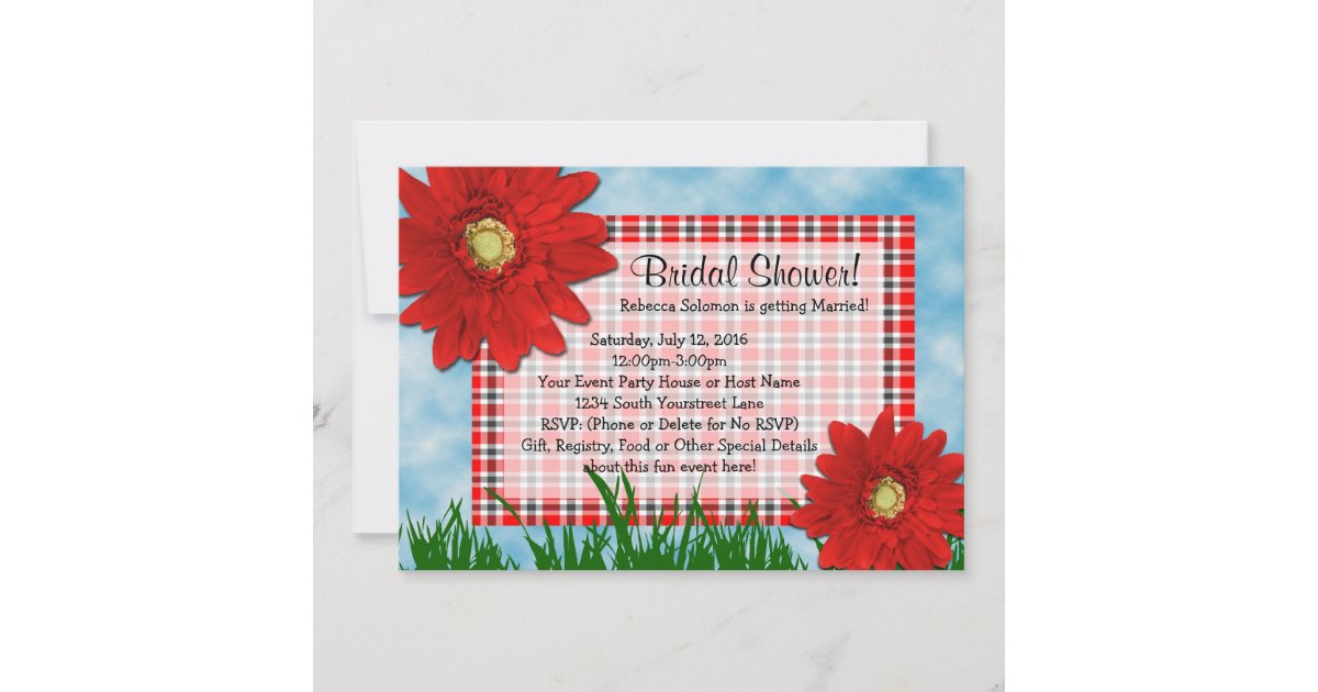 Bright Red Gerbera Daisies Summer Bridal Shower Invitation Zazzle