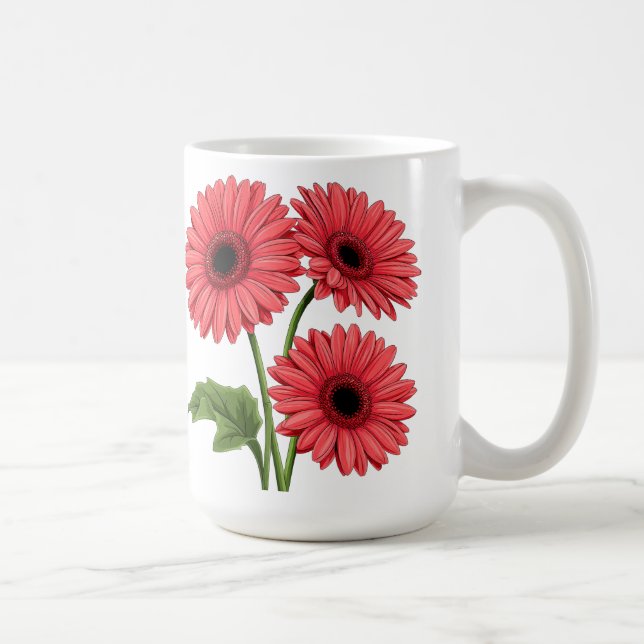 Bright Red Gerbera Daisy Bouquet Coffee Mug (Right)