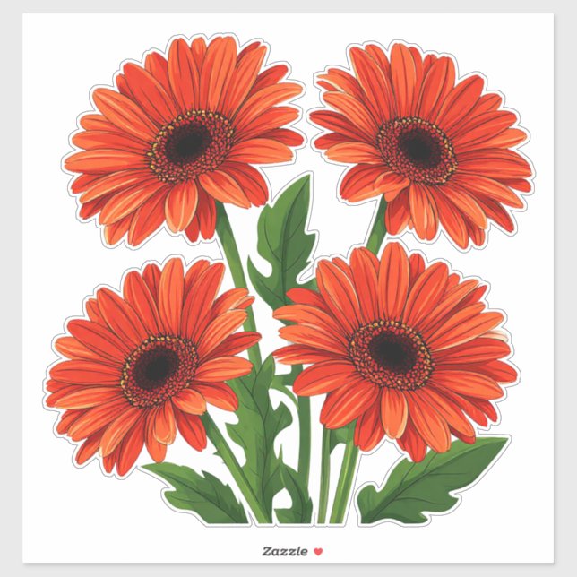 Bright Red Gerbera Daisy Bouquet Sticker (Sheet)