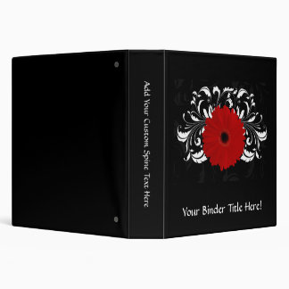 Bright Red Gerbera Daisy on Black 3 Ring Binder