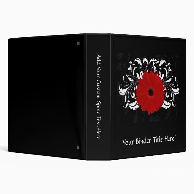 Bright Red Gerbera Daisy on Black 3 Ring Binder (Background)