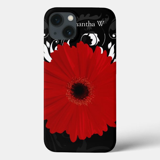 Bright Red Gerbera Daisy on Black Case-Mate iPhone Case (Back)