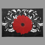 Bright Red Gerbera Daisy on Black Cloth Placemat