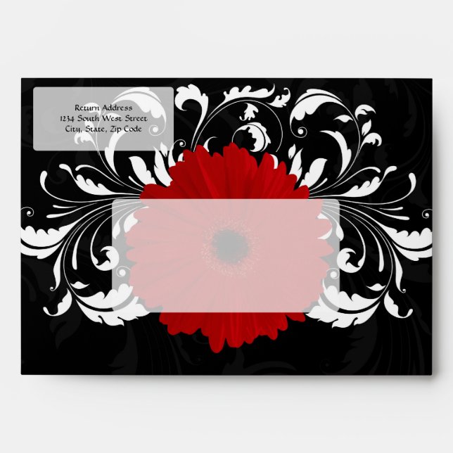 Bright Red Gerbera Daisy on Black Envelope (Front)
