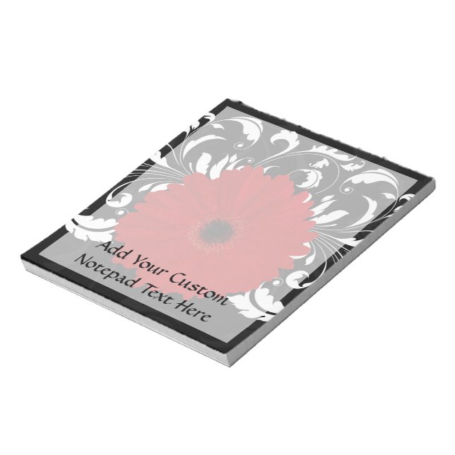 Bright Red Gerbera Daisy on Black Notepad (Rotated)
