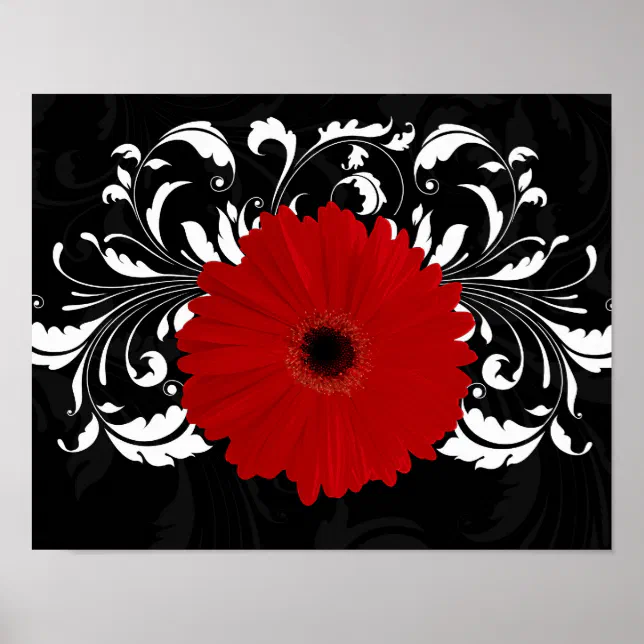 Bright Red Gerbera Daisy on Black Poster | Zazzle