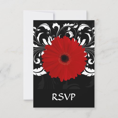 Bright Red Gerbera Daisy on Black Personalized Invitations