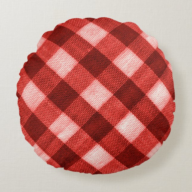 Bright red gingham: close-up texture. round pillow (Front)