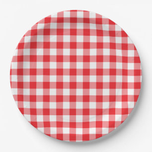 Bright Red Gingham Country Paper Plates