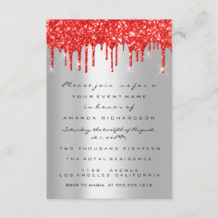 Bright Red Glitter Drips Silver Bridal Sweet 16th Invitation