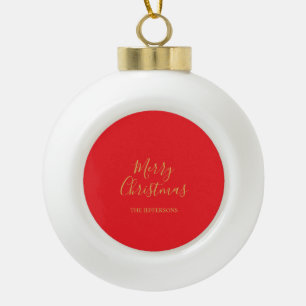 Bright Red & Gold Colors Merry Christmas Family Ceramic Ball Christmas Ornament
