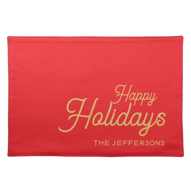 Bright Red & Gold Colors Merry Christmas Family Cloth Placemat (Front)