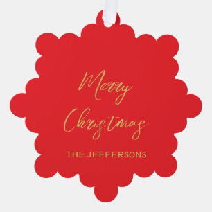 Bright Red & Gold Colors Merry Christmas Ornament Card