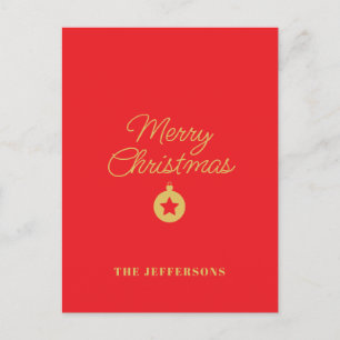 Bright Red & Gold Colors Merry Christmas Postcard