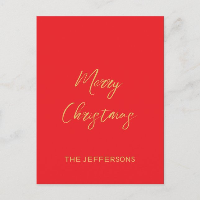 Bright Red & Gold Colors Merry Christmas Postcard (Front)