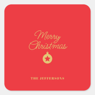 Bright Red & Gold Colors Merry Christmas Square Sticker