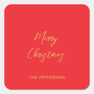 Bright Red & Gold Colors Merry Christmas Square Sticker