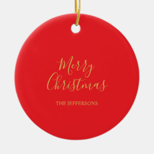 Bright Red & Gold Colors Merry Christmas Two Sided Ceramic Ornament