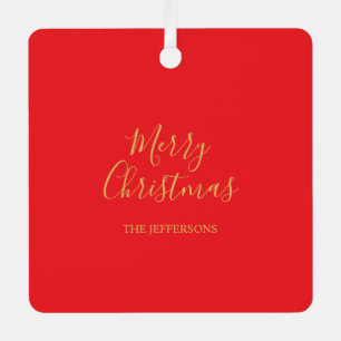 Bright Red & Gold Colors Merry Christmas Two Sided Metal Ornament