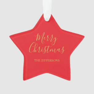 Bright Red & Gold Colors Merry Christmas Two Sided Ornament