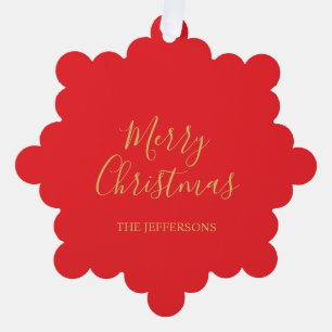 Bright Red & Gold Colors Merry Christmas Two Sided Ornament Card