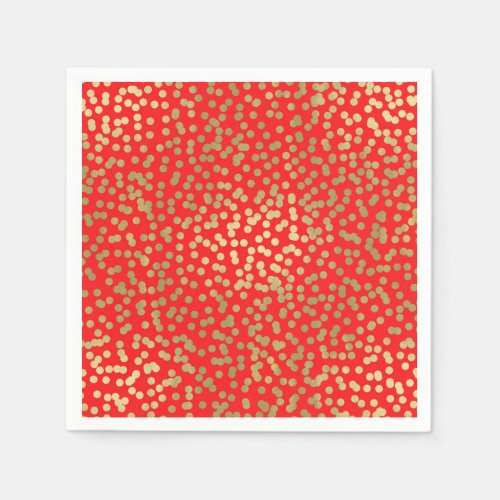 Bright Red  Gold Dots Confetti Elegant Glam Napkins