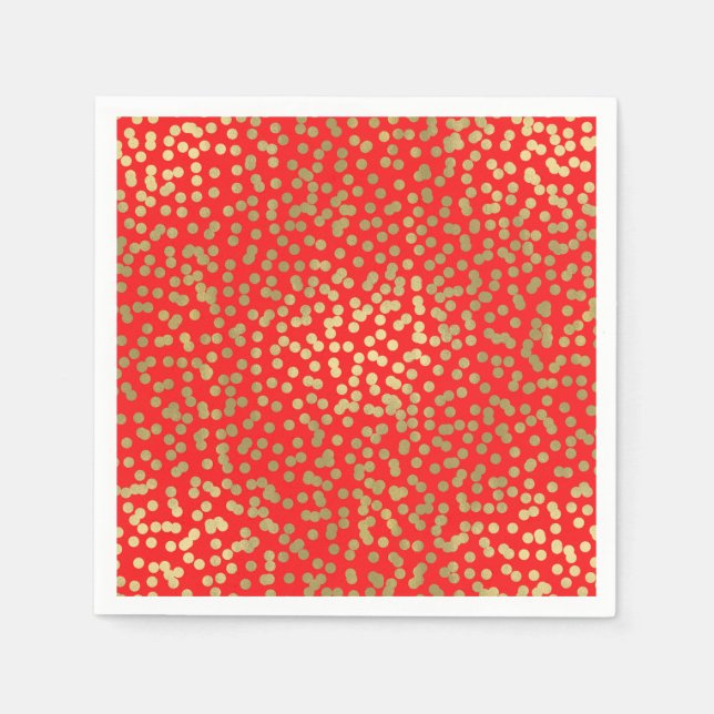 Bright Red & Gold Dots Confetti Elegant Glam Napkins (Front)