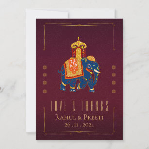 Bright Red Gold Love & Thanks Indian Wedding Thank You Card