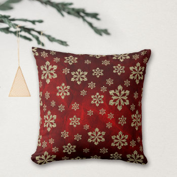 Bright Red Gold Snowflake Throw Pillow by SandCreekVentures at Zazzle