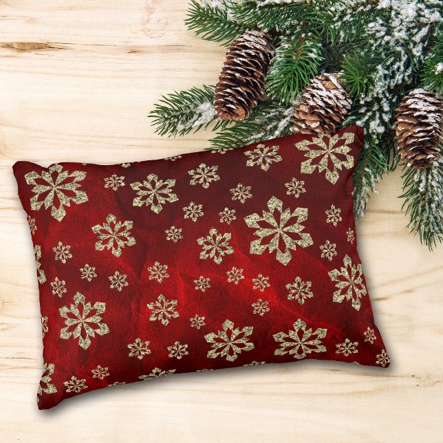 Bright Red Gold Snowflakes Decorative Pillow (Creator Uploaded)