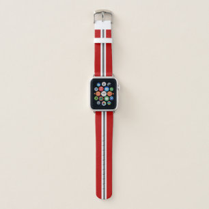 Bright Red Gray & White Striped Red Apple Watch Band