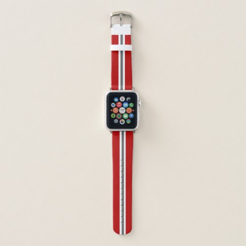Bright Red Gray  White Striped Red Apple Watch Band