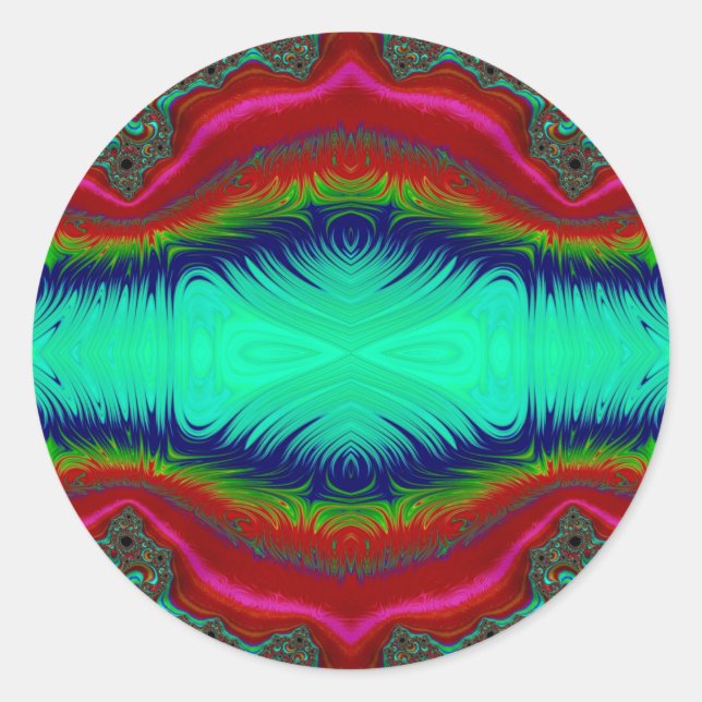 ~ Bright Red Green Blue Fractal Design ~ Classic Round Sticker (Front)