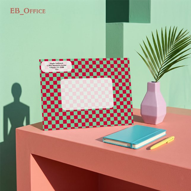 Bright Red & Green Checkerboard Return Address    Envelope (Love the envelope, but looking for a different hue? Visit EB_Office to explore our full collection.)