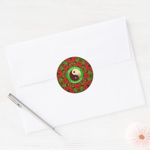 Bright Red Green Gold Yin Yang Thank You Classic Round Sticker