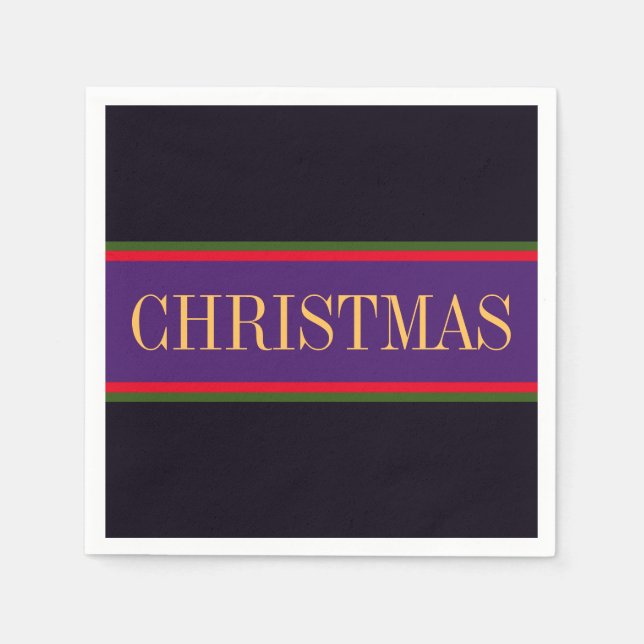 Bright Red Green Purple Black CHRISTMAS Stripes Napkins (Front)