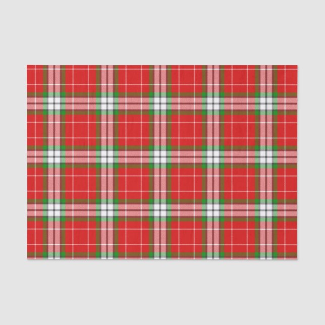 Bright red green white Christmas plaid Tissue Paper (Front)