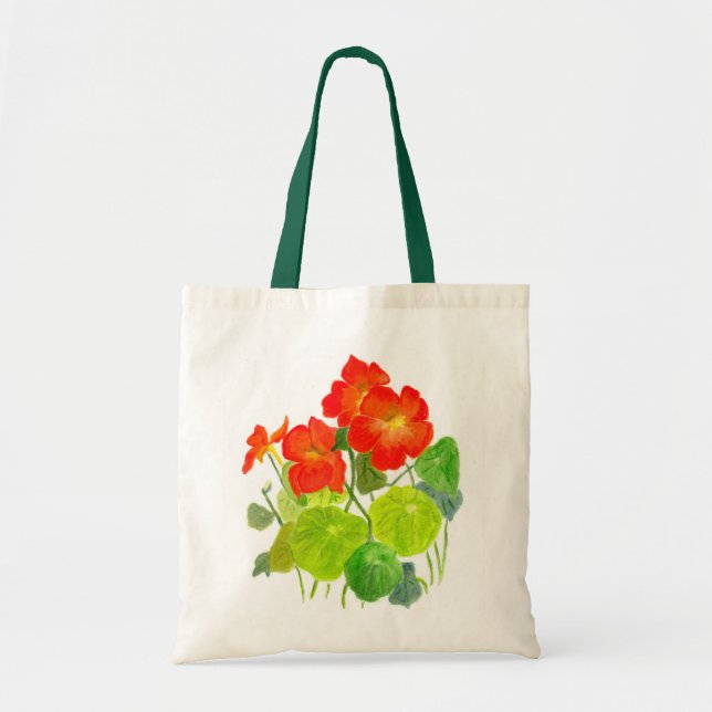 Bright Red Hand-painted Nasturtiums Tote Bag (Front)
