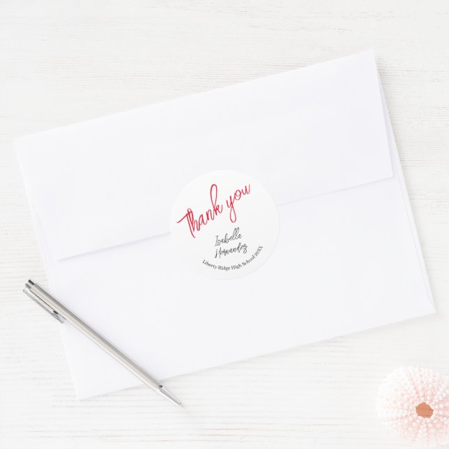 Bright Red Handwritten Personalized Graduation  Classic Round Sticker (Envelope)