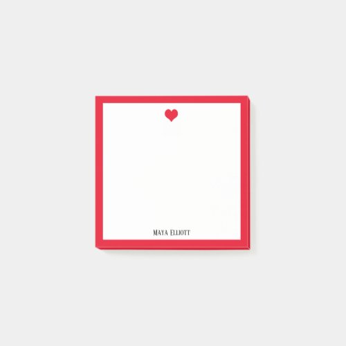 Bright Red Heart and Border on White with Name Post_it Notes