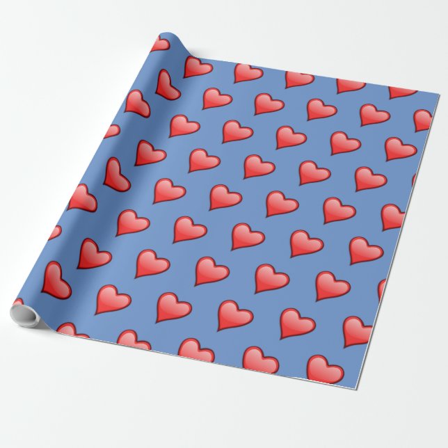 Bright Red Heart Blue Background Gift Book Box Wrapping Paper (Unrolled)